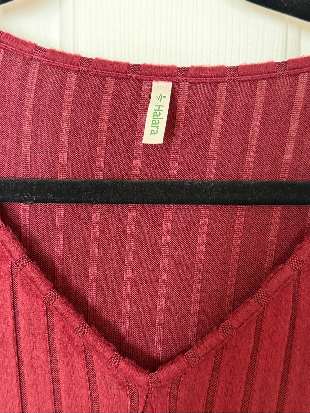 Halara Burgundy Ribbed Knit Fit & Flare Midi Dress Long Sleeve V-Neck XS - Picture 4 of 10